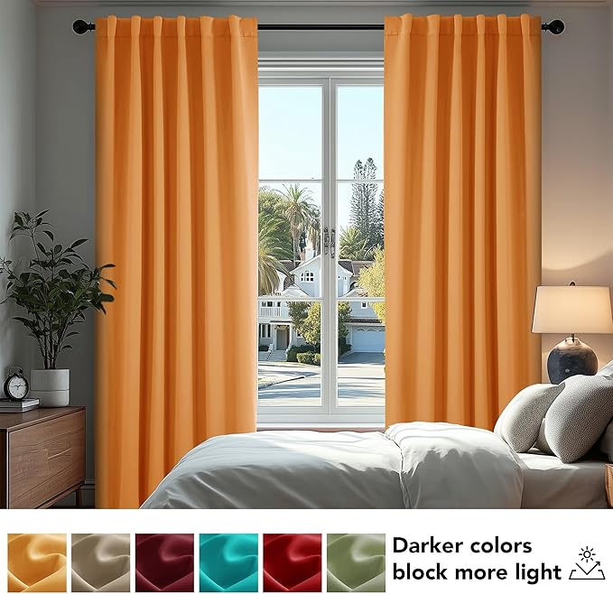 Deconovo Blackout Curtains, Thermal Insulated, W52 x L95 2 Panels, Back Tab, Machine Washable, Room-Darkening Drapes for Bedroom/Living Room Orange Flame