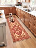 SERISSA Boho Washable Runner Rug, 2x5 Rug Runner Non-Slip Vintage Red Hallway Kitchen Runner Rug Ultra Soft Print Distressed Floor Carpet Runner for Bedroom Bathroom Laundry Living Room