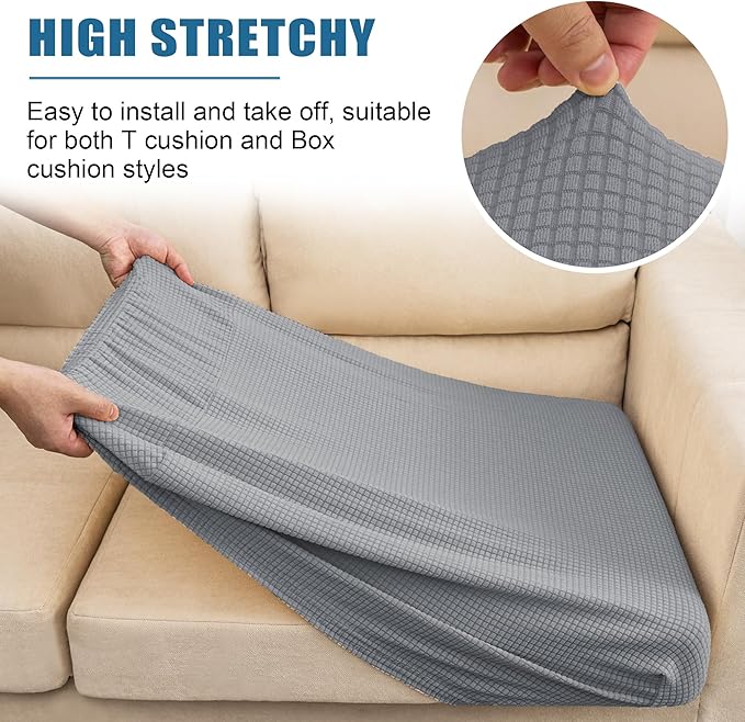 Water-Resistant Spandex Couch Cushion Covers, Stretch Sofa Settee Slipcover Furniture Protector for Living Room, Washable (Sofa Cushion, Light Gray)