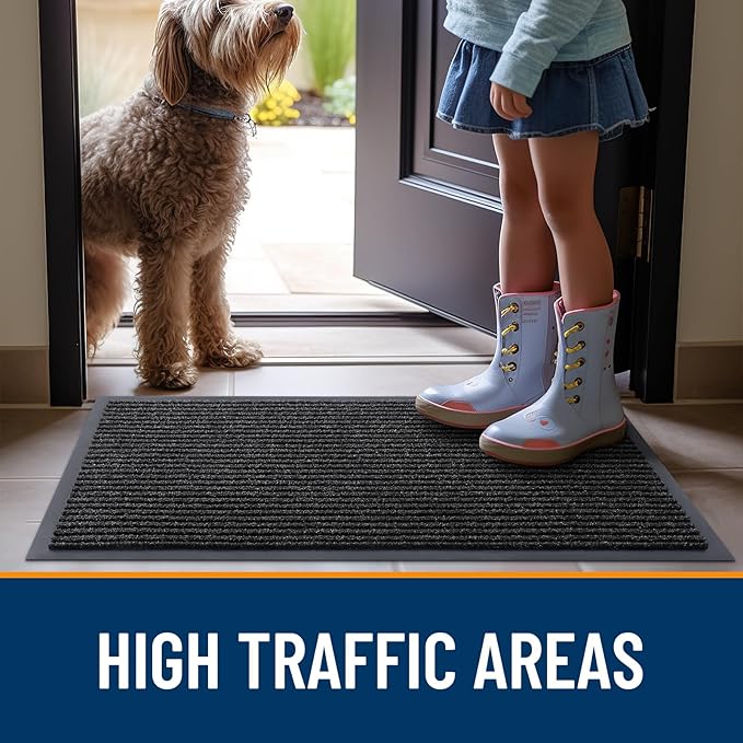 OLANLY Front Door Mat Indoor Outdoor Entrance, Waterproof Heavy Duty Doormat, Fade Resistant, Low Profile, Easy Clean Patio Porch Welcome Floor Mats for Entry, 47x32, Off-Black