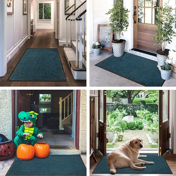 Mibao Front Door Mat, Dirt Trapper Welcome Mat for Outdoor Indoor, Non-Slip Waterproof Doormat, Durable Machine Washable Low Profile Entry Rug for Back Door Outside Patio Porch, 32" x 20", Blue