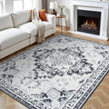 Rugflix 5x7 Area Rug for Living Room, Machine Washable Area Rugs with Non-Slip Backing, Large Soft Boho Vintage Rug for Bedroom, Dining Room, Low Pile Carpet, Kids Pet Friendly, Grey
