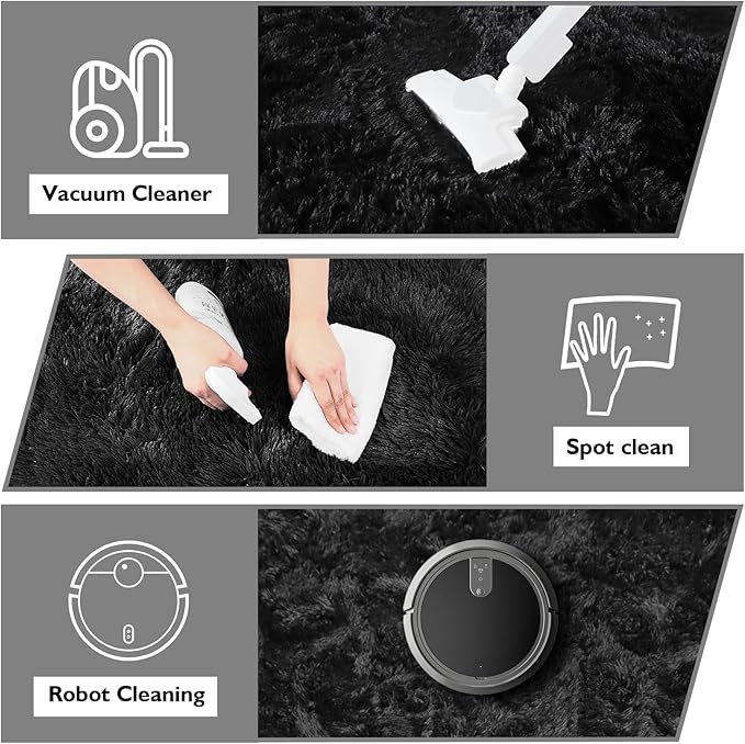 Ultra Soft Fluffy Area Rugs for Bedroom Living Room 10x14, Nursery Rug, Non-Slip Carpet for Kids Dorms Decor, Shaggy Bedside Rug, Black