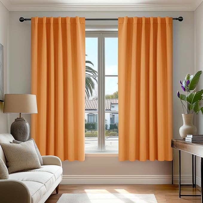 Deconovo Blackout Curtains for Kitchen Window Back Tab and Rod Pocket Curtains Room Darkening Curtains 52Wx45L Inch Orange Flame 2 Panels