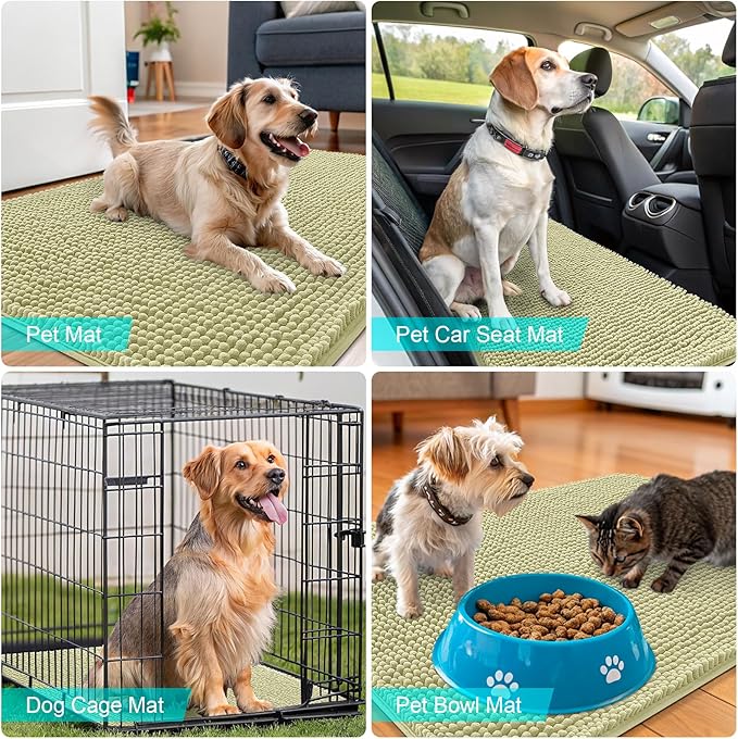 OLANLY Dog Door Mat for Muddy Paws 32x20, Absorbs Moisture and Dirt, Absorbent Non-Slip Washable Doormat, Quick Dry Chenille Mud Mat for Dogs, Entry Indoor Entryway Carpet for Inside Floor, Vanilla