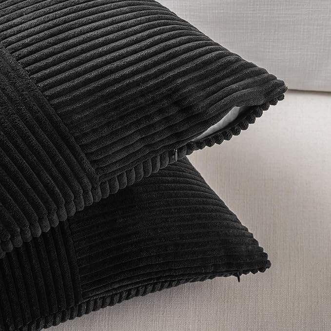 Fancy Homi 2 Packs Black Decorative Throw Pillow Covers 20x20 Inch for Living Room Couch Bed Sofa, Rustic Farmhouse Boho Home Decor, Soft Corss Corduroy Patchwork Accent Square Cushion Case 50x50 cm