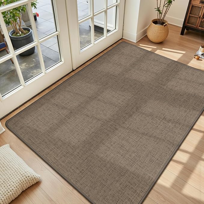 LEKEEPGO Ultra Thin Indoor Door Mat 36"x59", Low-Profile Door Mat Indoor Entrance, Non Slip Rubber Backing Inside Doormat Washable Welcome Front Entryway Dirt Trapper Entry Mat, Brown