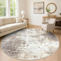 IOHOUZE Abstract Round Area Rug 8 Ft Washable Circle Rugs Large Round Rug Non Slip Thin Soft Circle Rugs, Printed Faux Wool Floor Carpet for Bedroom Living Room Dining Room Nursery, Beige Brown