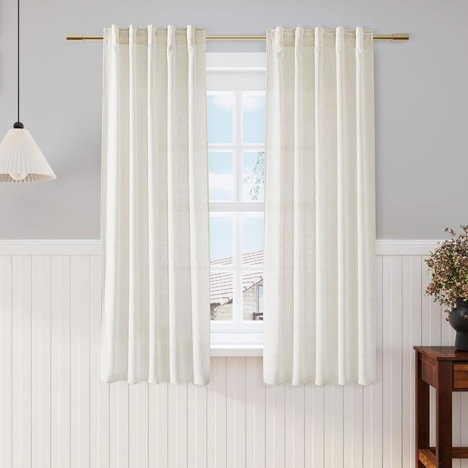 Cream Semi Sheer Linen Curtains 63 inch Length for Living Room Back Tab Rod Pocket Modern Farmhouse Coastal Decor Cotton Textured Gauze Curtain Bedroom Dining Room Office 36x63,2 Panels