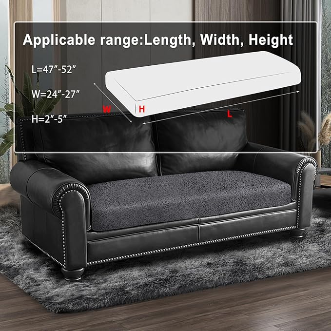 Leather Look Couch Cushion Covers Sofa Seat Slipcovers Sets Couches Furniture Protector for Sectional Armchair Loveseat Pets Kids Stretch Spandex Fabric (1 Cushion Loveseat, Dark Grey)