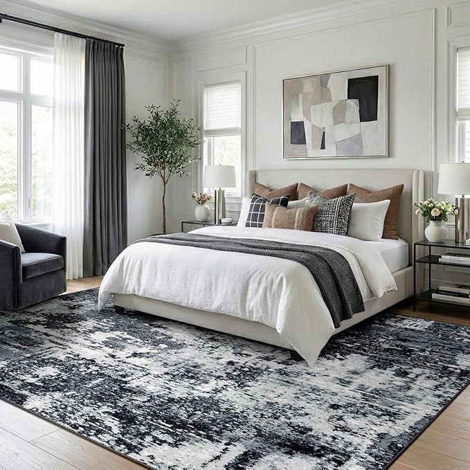 Washable Area Rugs 2'x3' Non-Slip Modern Abstract Soft for Living Room Entryway Bedroom Nursery, Print Pattern, Black Navy Blue Gray