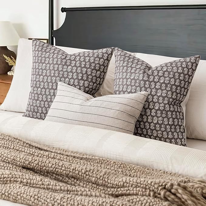 Foindtower Set of 2 Decorative Vintage Floral Print Throw Pillow Covers Neutral Modern Farmhouse Cushion Covers Boho Home Decor for Sofa Couch Chair Bedroom Living Room,24×24 Inch,Rustic Gray