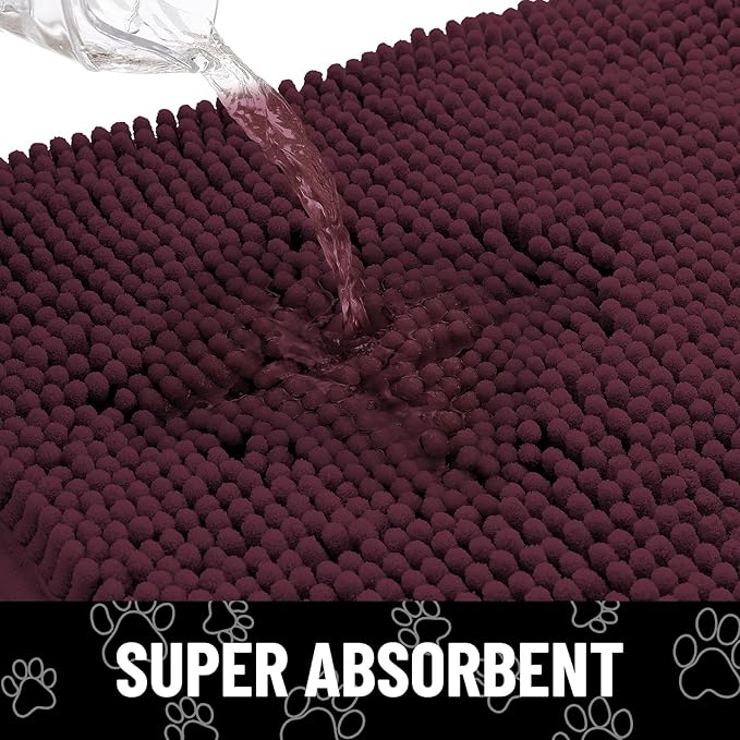 Smiry Dog Door Mat for Muddy Paws, Absorbent Dirt Trapper Non Slip Quick Dry Washable Chenille Mat for Mud Dogs, Entry Rug for Indoor and Outdoor (48x30 Inches, Russet and Black)