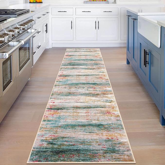 KOZYFLY Modern Abstract Hallway Runner Rug, 2x8 Washable Rug Runner Non-Slip Soft Kitchen Runner Rugs, Print Green Carpet Runner for Entryway Bathroom Laundry Room Foyer