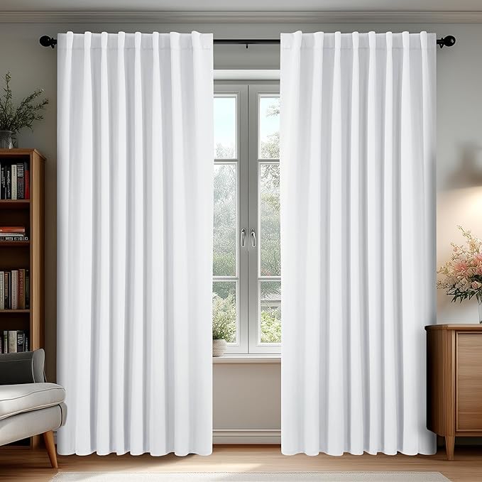 Deconovo Room Darkening Curtains, Thermal Insulated Noise-Reducing Window Panels for Bedroom, Living Room and Home Office, 2 Panels, Pure White, 70W x 95L Inch