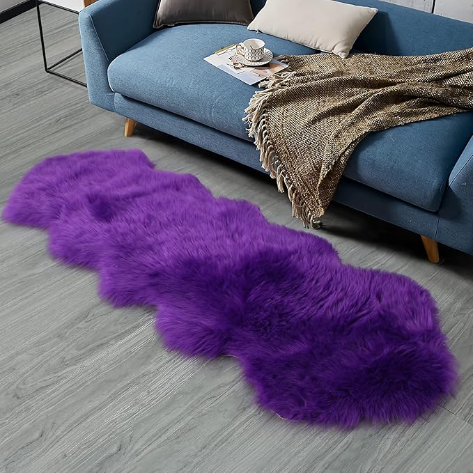 duduta Purple Faux Sheepskin Runner Rugs 2x6 ft, Fluffy Fur Sofa Couch Covers Shag Rug for Bedroom Living Room Hallway Home Decor Non Slip