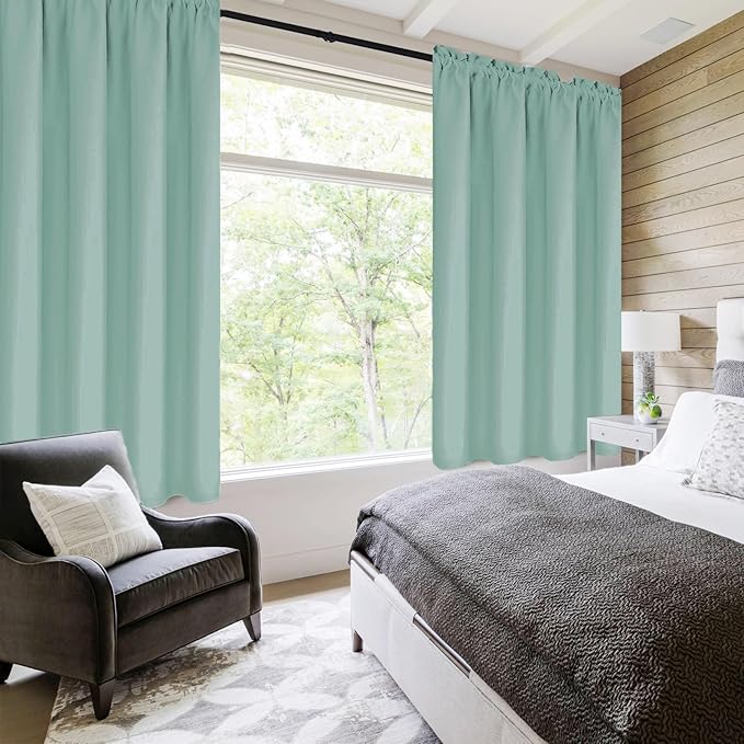 DWCN Blackout Curtains for Living Room Thermal Insulated, Energy Saving & Noise Reducing Bedroom Curtains, Sage Green, W 42x L 63 Inch, Set of 2 Rod Pocket Curtain Panels