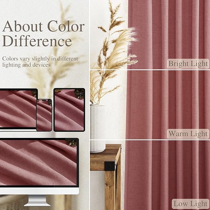 Canyon Rose Linen Curtains for Living Room 105 Inches Long Light Filtering Semi Sheer Curtain Back Tab Modern Farmhouse Decor Elegant Luxury Boho Girl Drapes for Bedroom Dinner Room 52x105, 2 Panels