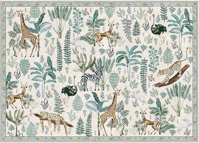 OPPODREAM Animal Soft Area Rugs 5x7, Washable Beige Rug with Non Slip Backing, 5 x 7 Faux Cashmere Low-Pile 5x7 Carpet