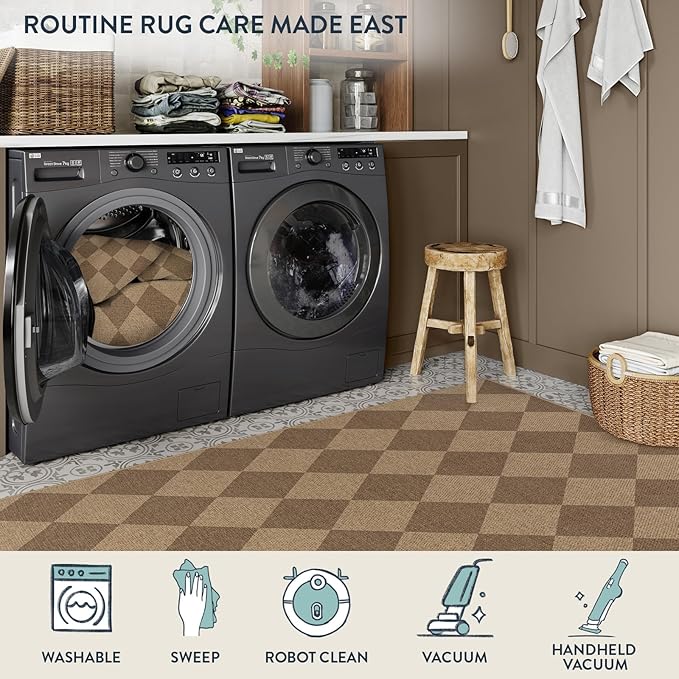 Lahome Colette Checkered Easy Jute Rug, 2x3 Entryway Rug Indoor Outdoor Front Door Mat, Farmhouse Neutral Non Slip Non Shedding Washable Kitchen Mats for Floor Foyer