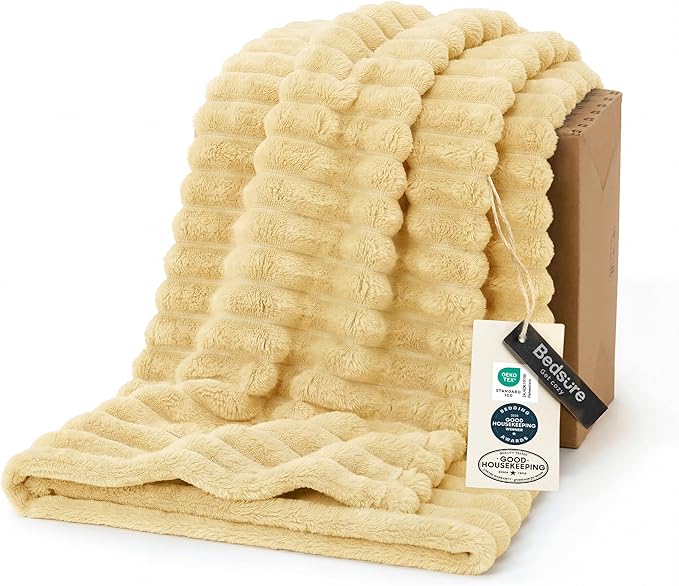 Bedsure GentleSoft Custard Yellow Fleece Twin Blanket for Couch - Super Soft Cozy Blankets for Women, Cute Small Blanket for Girls, 60x80 Inches