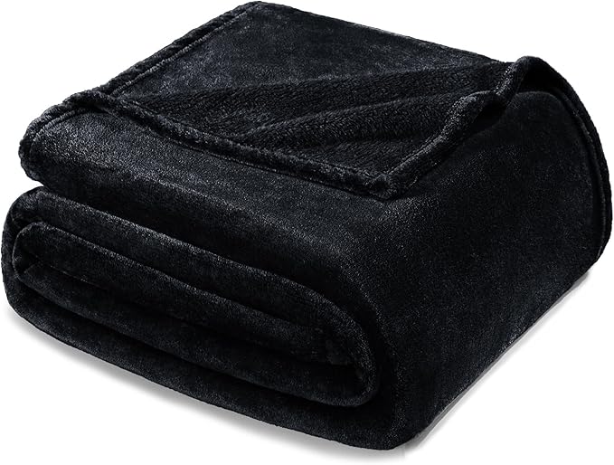 Exclusivo Mezcla Fleece Blanket Cal King Size for Bed, Super Soft and Warm, All Season, Cozy, Plush, Lightweight, 120x120 Inches, Black
