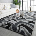 TWINNIS Super Soft Shaggy Rugs Fluffy Carpets, 4x5.9 Feet, Indoor Modern Plush Area Rugs for Living Room Bedroom Kids Room Nursery Home Decor, Upgrade Anti-Skid Rectangular Fuzzy Rug, Grey Black