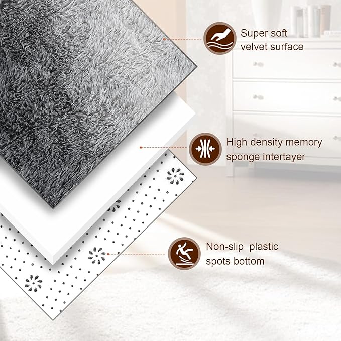 TWINNIS Super Soft Shaggy Rugs Fluffy Carpets, 8x10 Feet, Indoor Modern Plush Area Rugs for Living Room Bedroom Kids Room Nursery Home Decor, Upgrade Anti-Skid Rectangular Fuzzy Rug, Grey White