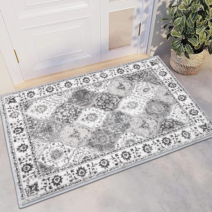 HEBE Washable Area Rug - 2'x3' Non Slip Soft Distressed Medallion Bedroom Boho Living Room Accent Throw Vintage Entry Floor Carpet for Dining Room Bathroom Entryway