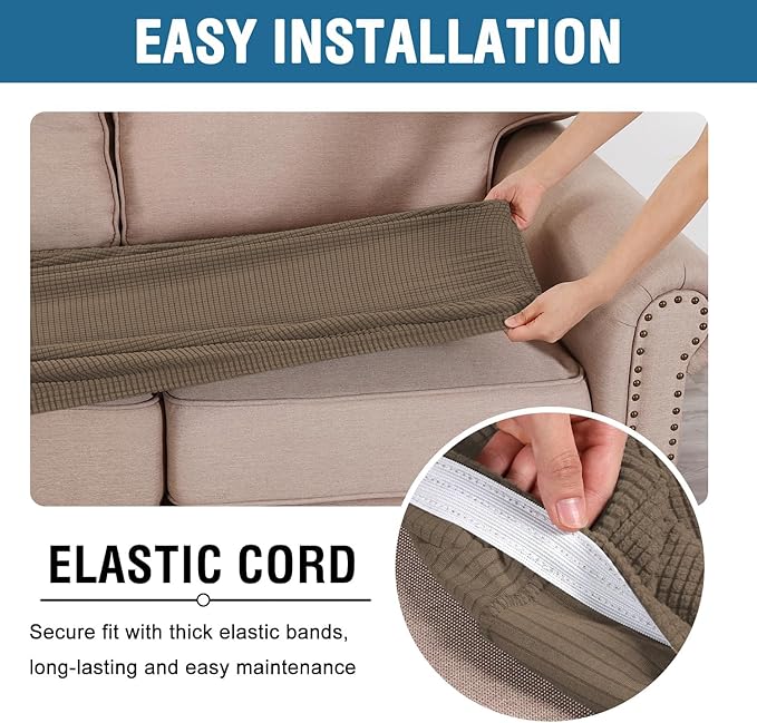 H.VERSAILTEX Super Stretch Individual Seat Cushion Covers Sofa Covers Couch Covers Slipcover Sets Thick Jacquard Textured Twill Fabric (3 Piece XL Sofa Cushion Covers, Macchiato)
