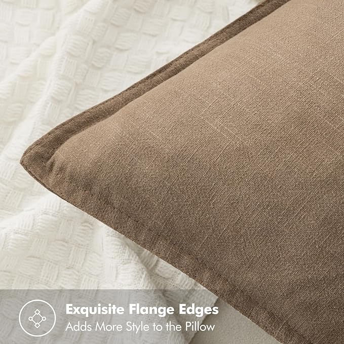 MIULEE Decorative Linen Pillow Covers 16x16 Inch Khaki Boho Farmhouse Neutral Winter Couch Throw Pillows for Bed Pack of 2 Accent Modern Pillowcase Sofa Livingroom Home Decor