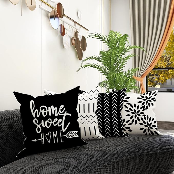 YCOLL Pillow Covers 20x20 Set of 4, Modern Sofa Throw Pillow Cover, Decorative Outdoor Linen Fabric Pillow Case for Couch Bed Car, Black