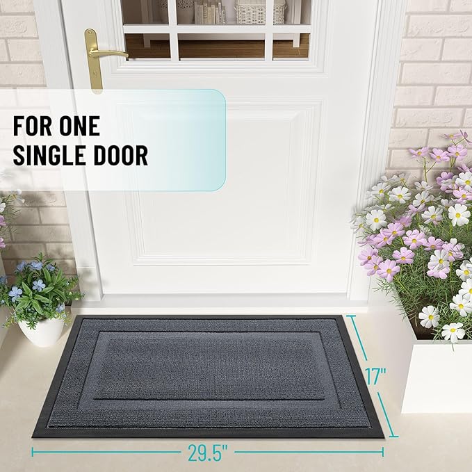 OLANLY Front Door Mat Indoor Outdoor Entrance, Waterproof All-Season, All-Weather Doormat, Sturdy Natural Rubber, Low Profile, Easy Clean Patio Porch Entryway Mat, 47x17, Charcoal Gray