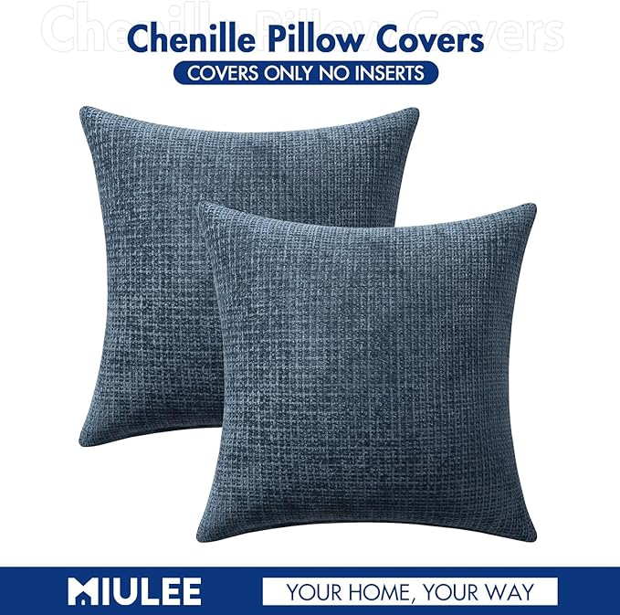 MIULEE Pack of 2 Couch Throw Pillow Covers 16x16 Inch Coastal Navy Blue Modern Boho Accent Decorative Pillow Covers Soft Chenille Farmhouse Cushion Covers for Home Decor Bed Sofa Living Room