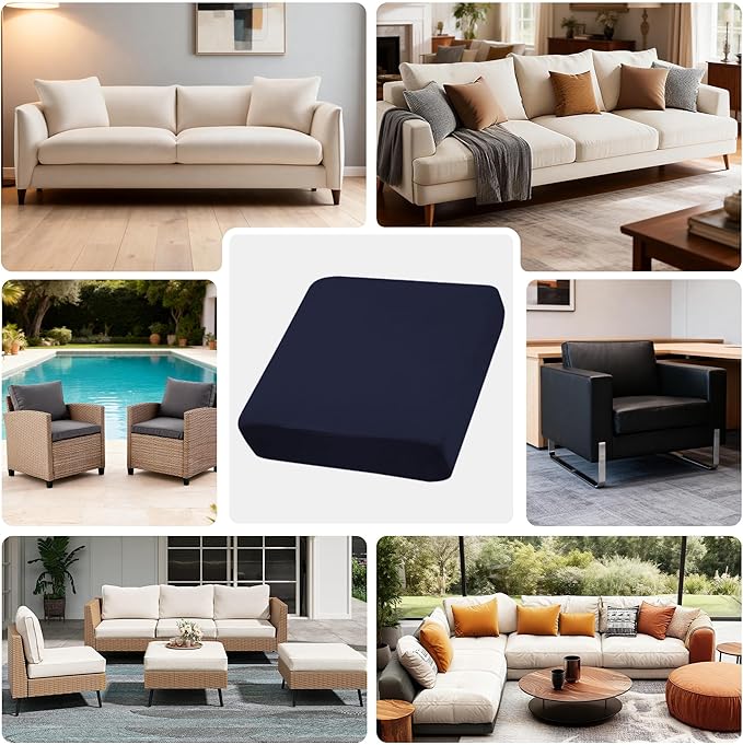 4Pcs Outdoor Cushion Covers, Patio Cushion Covers,Stretch Elastic Slipcovers, Replacement Washable & Reusable Furniture Protector for Patio Couch (Navy,Cover Only)