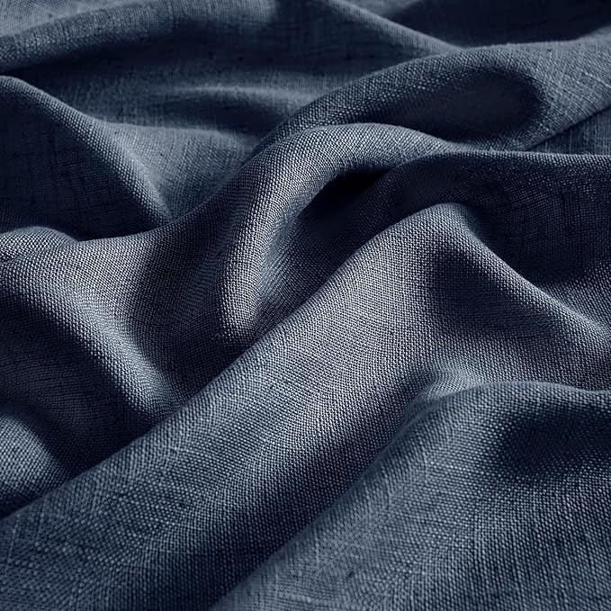 MIULEE Navy Blue Linen Curtains 72 Inch Length 2 Panels for Bedroom Living Room, Soft Thick Linen Textured Natural Window Drapes Semi Sheer Light Filtering Back Tab Rod Pocket Burlap Look Decor