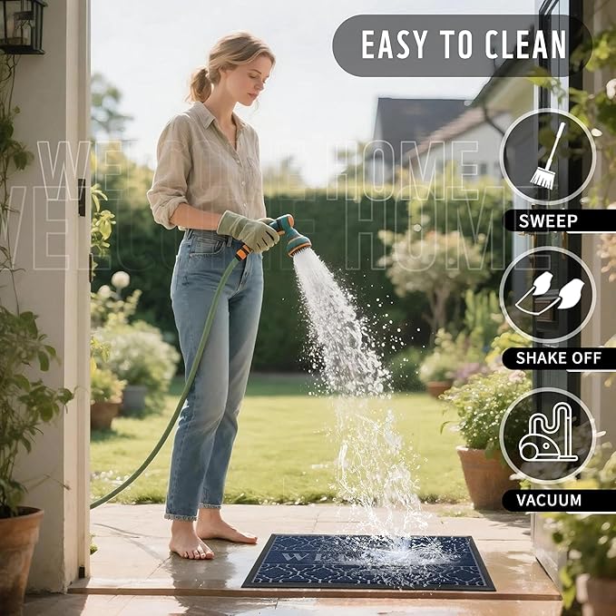 Yimobra Welcome Mat Outdoor Indoor, All-Season Waterproof Front Door Mat Outside Entrance, All-Weather Heavy Duty Non-Slip Doormat, Low Profile Porch Patio Entrance Mats, 36x24, Blue