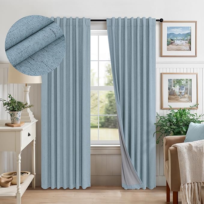 Dusty Blue Curtains for Nursery Girls Boy Bedroom 72 Inch Length 2 Panels Complete Blackout Room Darkening Black Out Shades Insulated Thermal Light Blue Grey Curtains for Winter Summer Heat Blocking