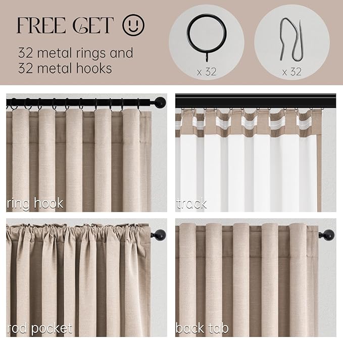 Natural Beige blackout curtains 84 inch Long 2 Panels 100% Blackout Linen Texture Curtain Window Drapes with Back Tab Rod Pocket Light Blocking Thermal Insulated Curtains for Bedroom Living Room