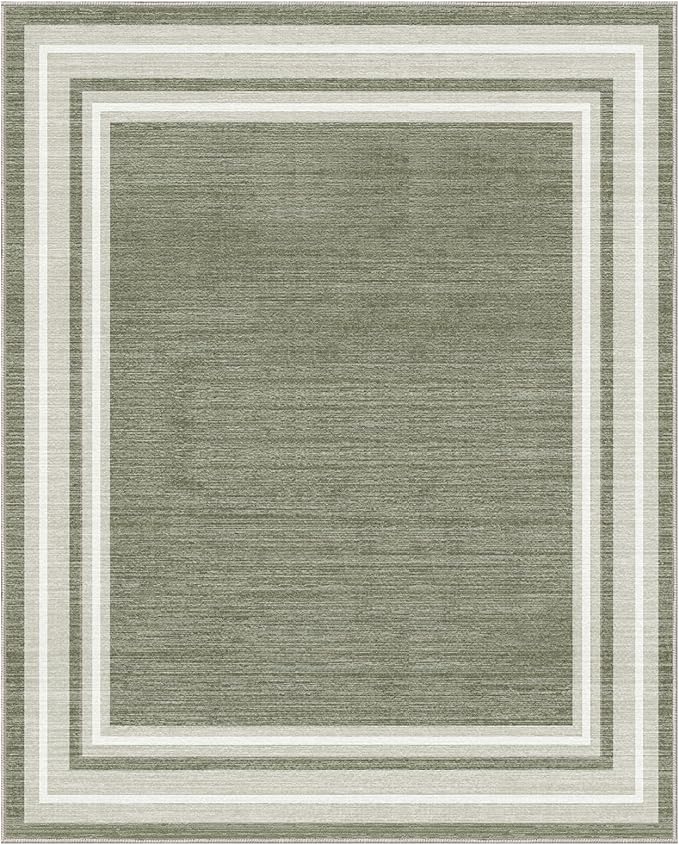 OPPODREAM Border Soft Area Rugs 8x10, Washable Brown Rug with Non Slip Backing, 8 x 10 Faux Cashmere Low-Pile 8x10 Carpet