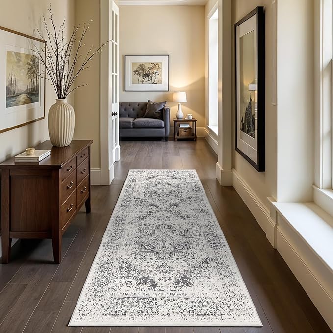 2x6 Washable Hallway Runner Rug - Non Slip Kitchen Runner Rugs with Rubber Backing Vintage Low-Pile Carpet Runners for Entryway Dining Room Laundry Room Home Decor (Distessed Grey)