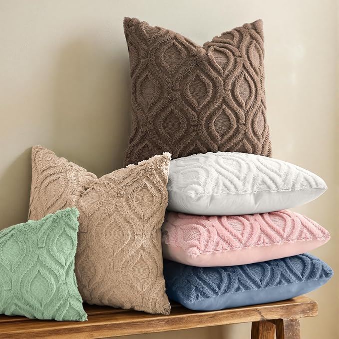 decorUhome Throw Pillow Covers 24x24 Inch Set of 2, Soft Plush Faux Wool Brown Solid Couch Pillow Covers, Accent Euro Sham Farmhouse Neutral Square Pillow Cases for Sofa Bed Living Room