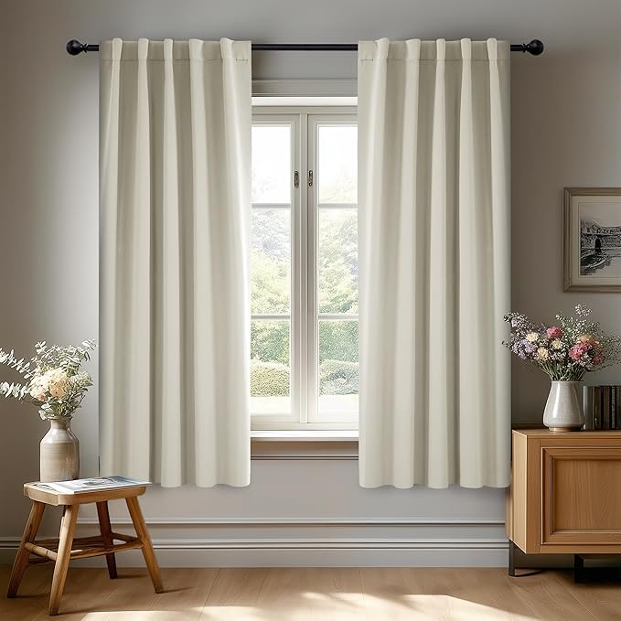 Deconovo Blackout Curtains, Thermal Insulated, W38 x L63 2 Panels, Back Tab, Machine Washable, Room-Darkening Drapes for Bedroom/Living Room Light Beige