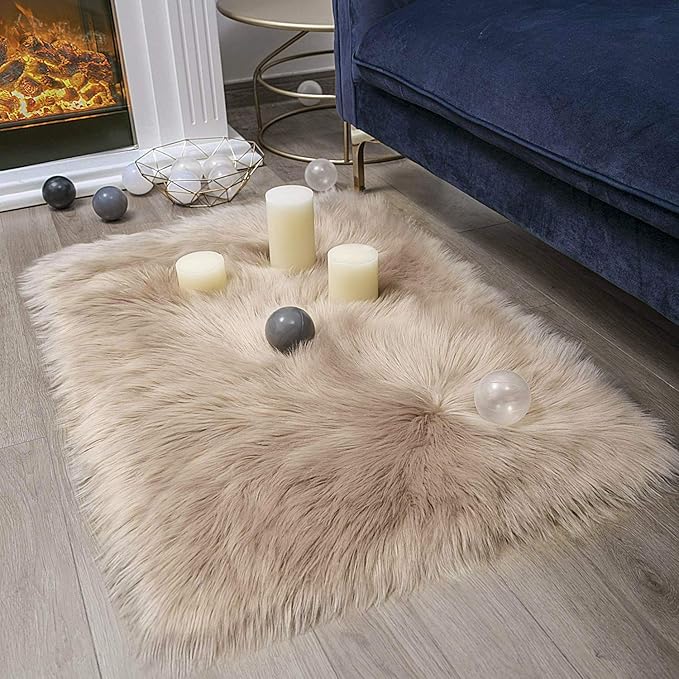 Ashler Faux Fur Rug, Fluffy Shaggy Area Rug Ultra Soft 2 x 2.9 Feet Rectangle Beige Fuzzy Rug Machine Washable Shag Rug, Nursery Decor Throw Rugs for Bedroom, Kids Room, Living Room