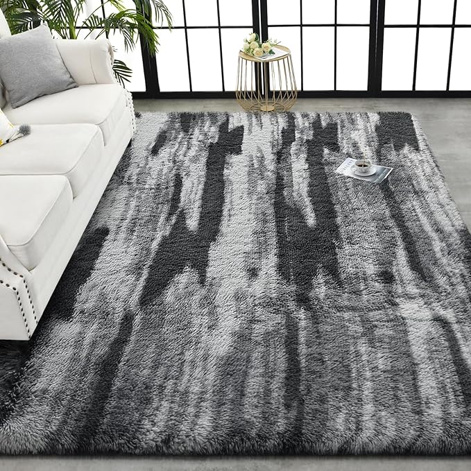 TWINNIS Super Soft Shaggy Rugs Fluffy Carpets, 6x9 Feet, Indoor Modern Plush Area Rugs for Living Room Bedroom Kids Room Nursery Home Decor, Upgrade Anti-Skid Rectangular Fuzzy Rug, Charcoal Grey