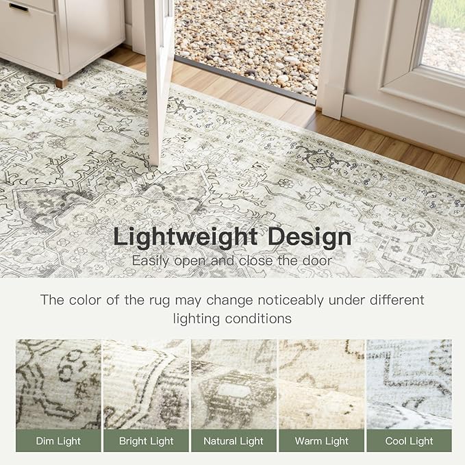 Lofus 6x9 Area Rugs for Living Room, Washable Area Rug, Rugs for Bedroom, Kitchen, Vintage Boho Carpet, Soft Non-Slip, Low Pile Large Area Rug for Office Dining Room, Beige and Brown
