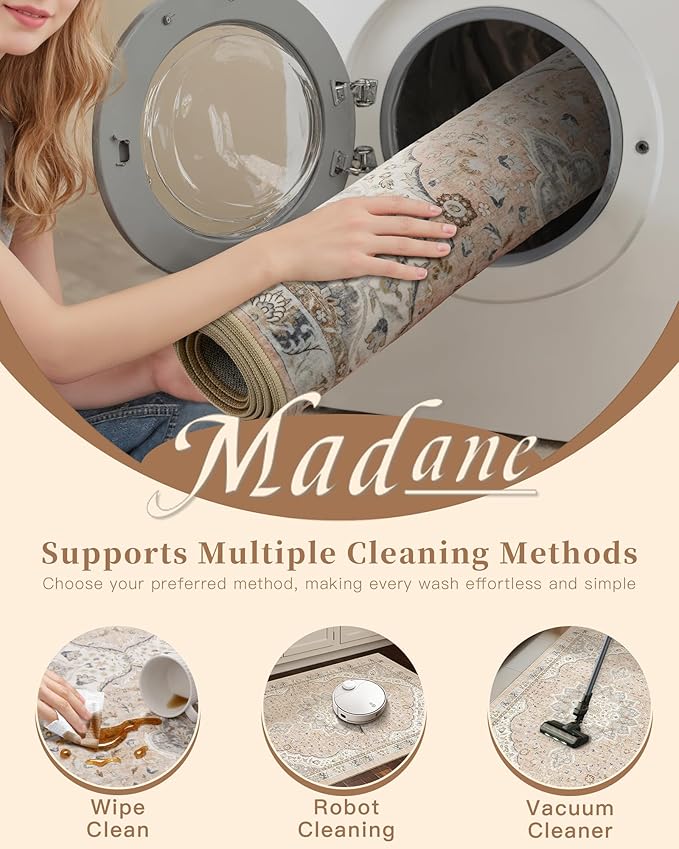 Madane Washable Runner Rug - 2x6 Rug Runners for Hallways 6 Feet Non Slip Vintage Kitchen Runner Rug Ultra-Thin Bathroom Runner Rugs Carpet Laundry Room Bedroom (2x6ft, Pink/Gray)