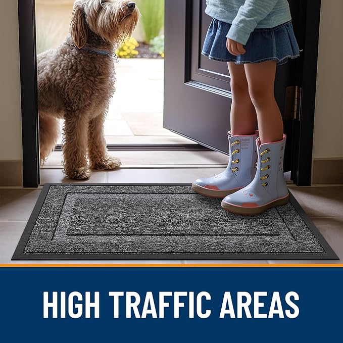 OLANLY Front Door Mat Indoor Outdoor Entrance, Waterproof All-Season, All-Weather Doormat, Sturdy Natural Rubber, Low Profile, Easy Clean Patio Porch Entryway Mat, 35x23, Black and White