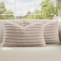 decorUhome Cozy Faux Fur Throw Pillow Covers 12x20 Set of 2 Decorative Soft Plush Striped Lumbar Modern Farmhouse Boho Couch Pillow Cases with Velvet Back for Sofa Bed Living Room, Tan