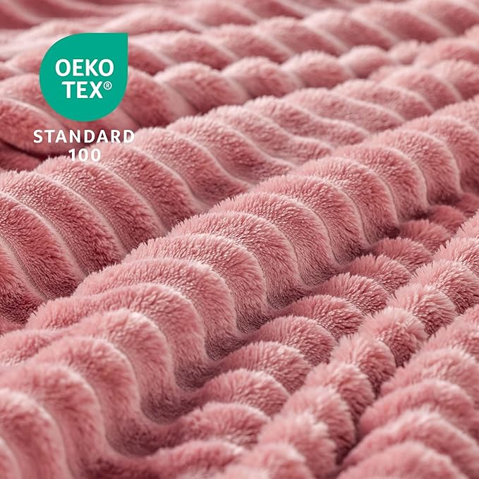 BEDELITE Fleece Blanket Twin Size – 3D Ribbed Jacquard Soft and Warm Decorative Fuzzy Blankets – Cozy, Fluffy, Plush Lightweight Throw Blankets for Couch, Bed, Sofa(Pink, 60x80 inches)